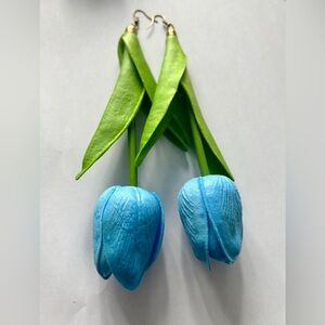 Tulip Flower Earrings - Blue